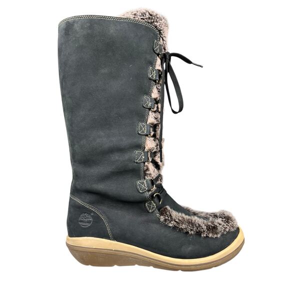 Timberland Women’s Kickadilla Black Nubuck Faux Fur Winter Boot Size US 10 - Picture 1 of 10